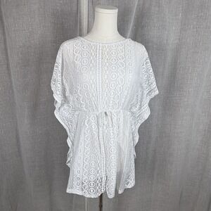 White Lace Boho Kaftan Caftan Top Tunic XS XXS Mini Dress Coastal Beach